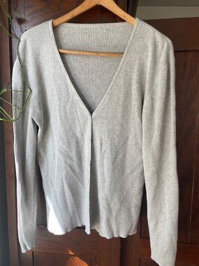 Light Gray Ribbed V-Neck Women's Sweater Cardigan (No tag but fits a m/l)
